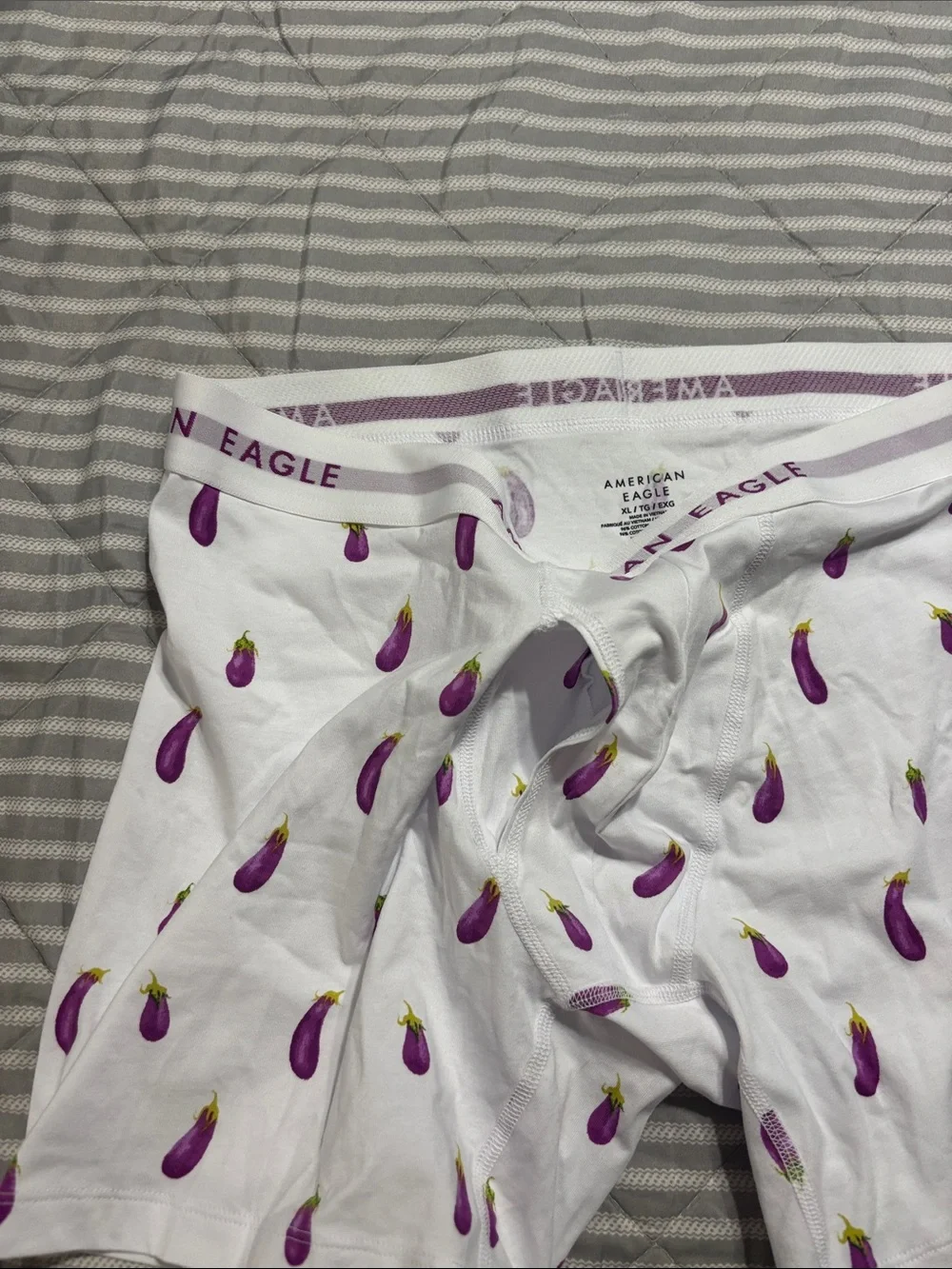 American Eagle Outfitters White Boxer Briefs with Purple Eggplant Pattern